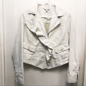 CAbi Cream Ruffled Linen Blazer